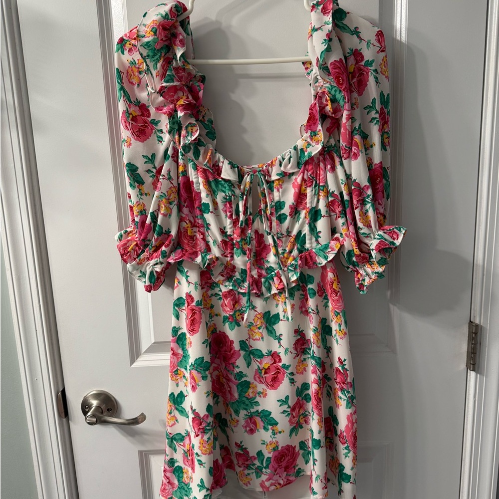 For Love And Lemons Rose Puff Sleeve Mini Dress